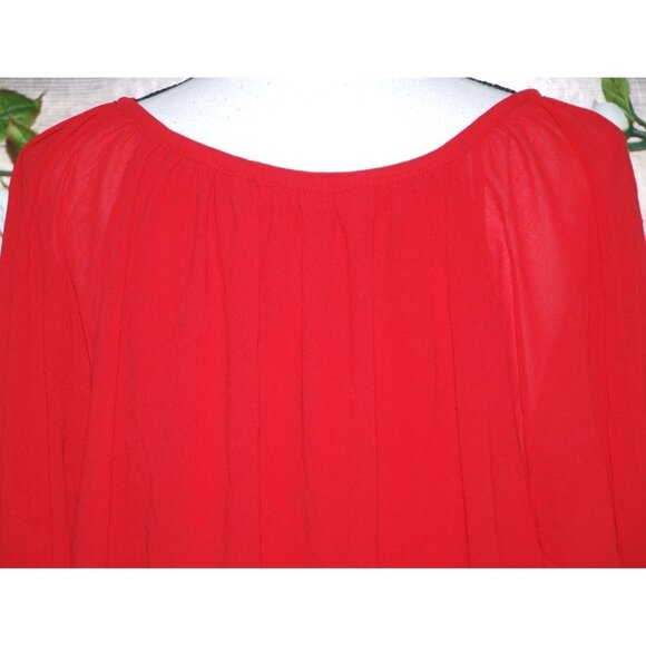 Carmen Marc Valvo Red Blouse Tunic Plus Size 3X Zip Up Tie Up Keyhole Neckline - Picture 8 of 10